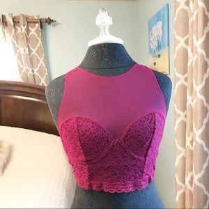 Free People ~ Burgundy Wine Mesh & Lace Racerback
